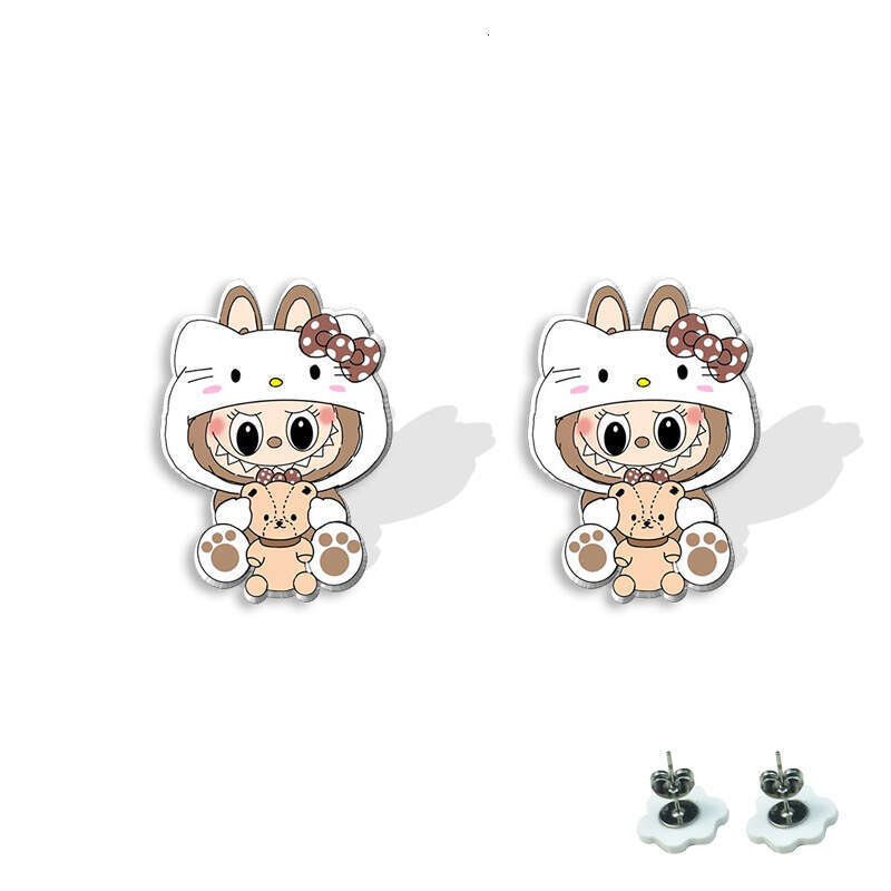 LABUBU Acrylic Labubu Cute Animation Peripheral Stainless Steel Cartoon Creative Resin Stud Earrings