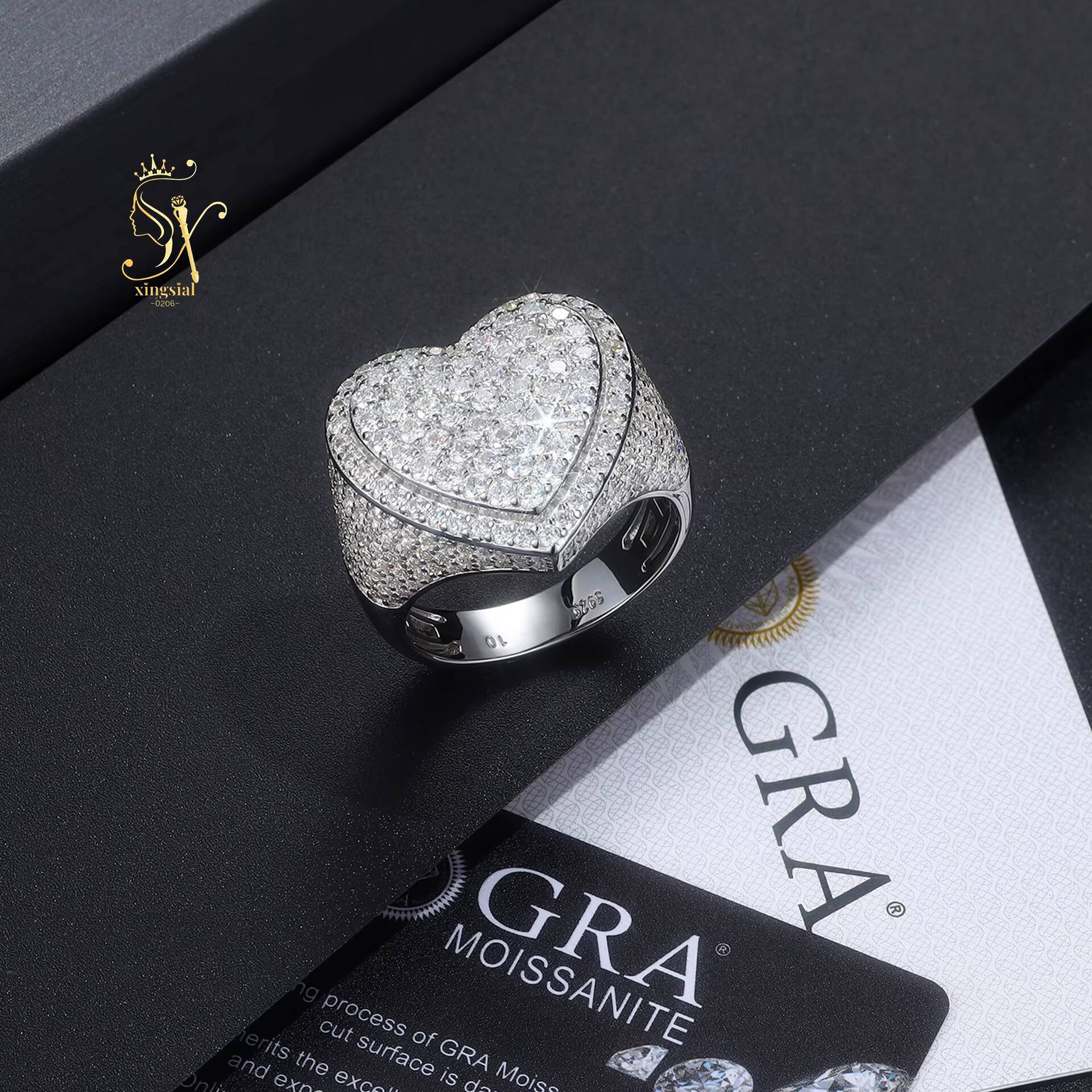 Pass Diamond Tester GRA Heart Ring 925 Sterling Silver Fully Iced Out VVS Diamond Ring Custom Hiphop Moissanite Luxury Ring