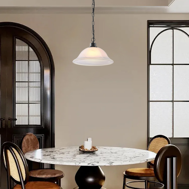Modern Black Metal Industrial Style Dome Ceiling Light Fixture with Clear Frosted Cover for Home Decoration
