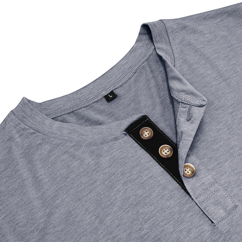 Men's Henley Long Sleeve Shirt, Light Brown Casual Cotton Tee with Chest Pocket