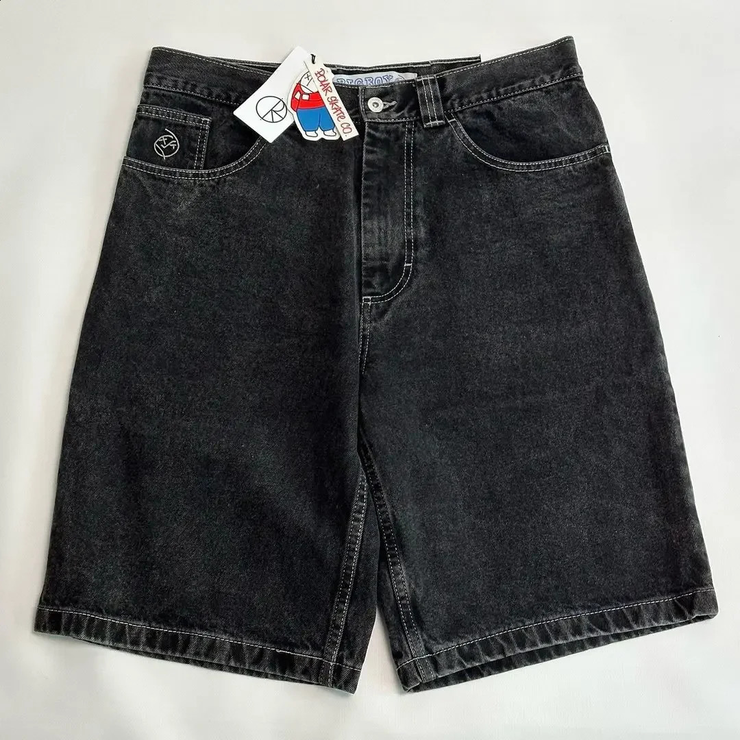 Polar Big Boy Streetwear Skateboard Retro Blue Denim Shorts Harajuku Hip Hop Cartoon Graphics Embroidered Baggy Short Sweatpants 250823