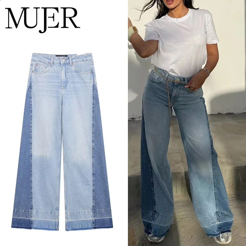MUJER Blue Baggy Jeans for Women Wide Leg Pants Woman High Waist Denim Casual Trousers Cargo Womens Z260313