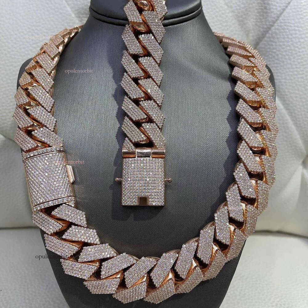 Hip Hop Rapper Sier 25mm Wide 4 Rows Vvs Moissanite Full Iced Out Cuban Link Chain Necklace