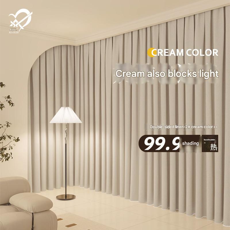YL-37068 flat double-sided linen curtain fabric high light-proof sunshade soundproof cotton and linen curtain finished product for living room and bed