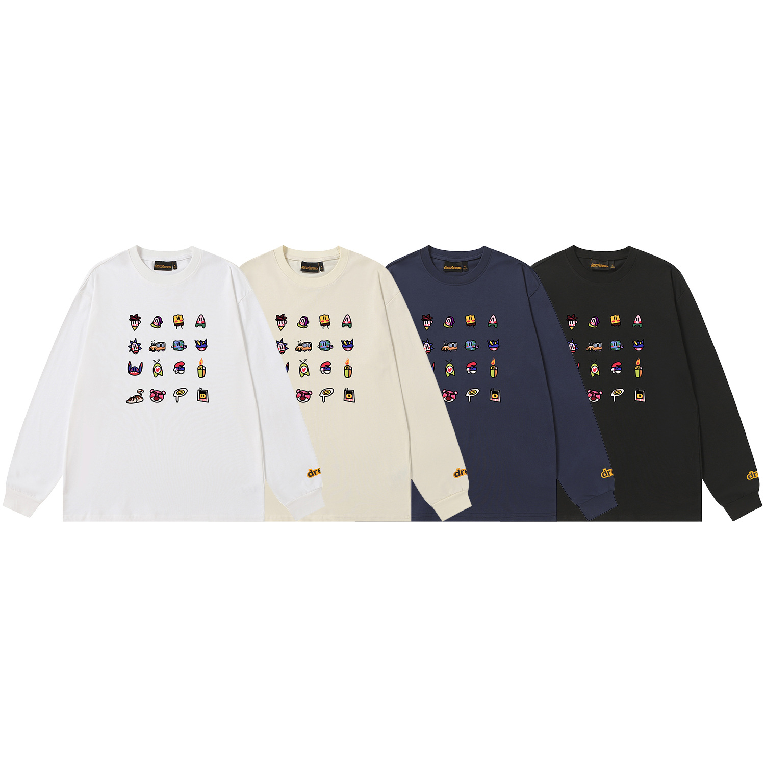 Drew House New Cartoon Print T Shirt Men's and Women's Long Sleeve T-shirt Designer Luxury