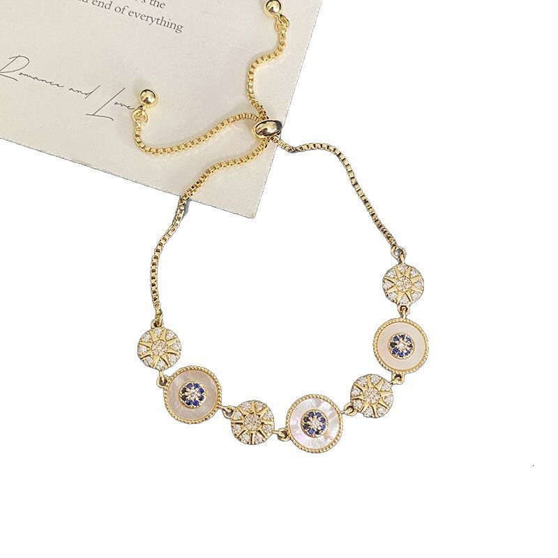 Natural Mother-of-Pearl Aquamarine High-End Shell French Set Vintage Versatile Light Pull Bracelet - view 6