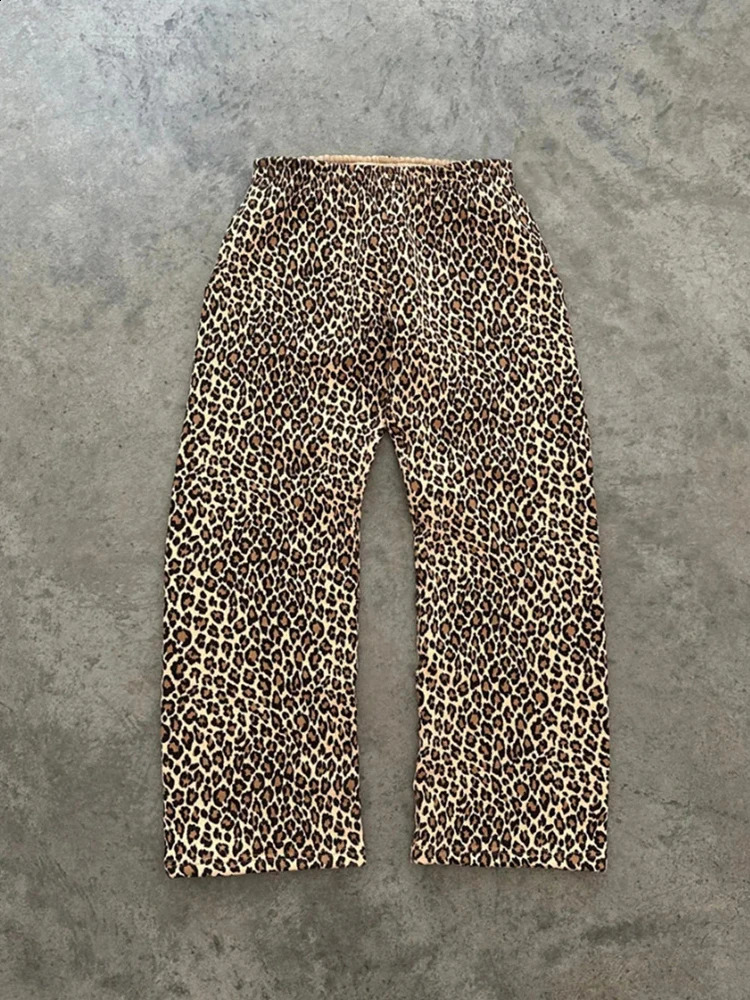 Punk fashion leopard print hooded womens sports pants Y2K street hiphop original cheetah shirt retro set 250822