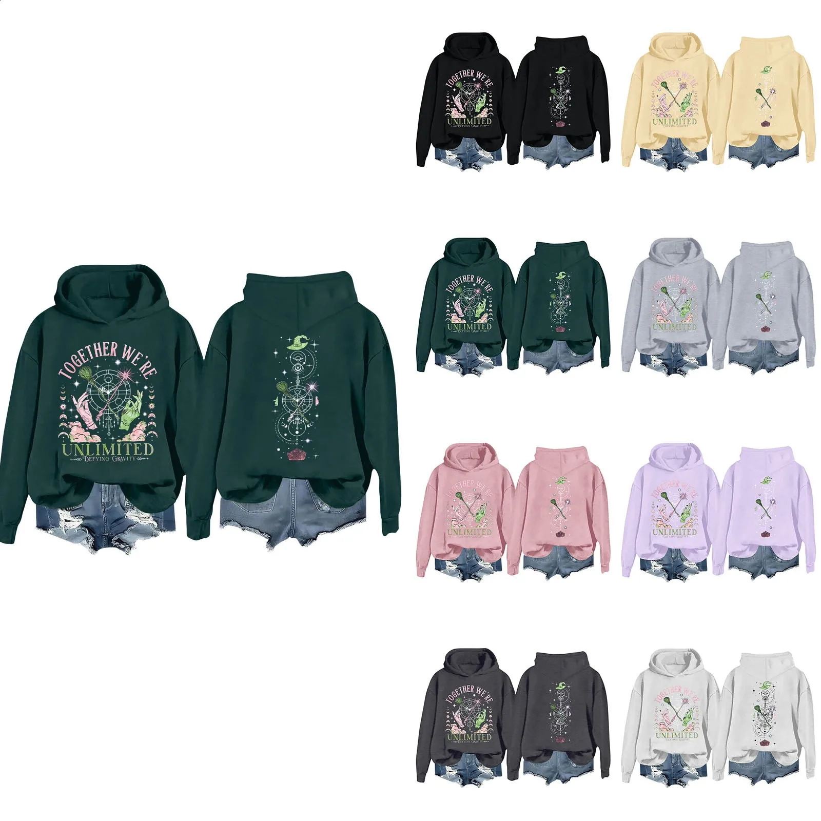 Womens Wicked Movie Fan Graphic Hoodie Winter Casual Fashion Long Sleeve Pullover Witch Print Hooded Sweatshirt y2k clothes 250823