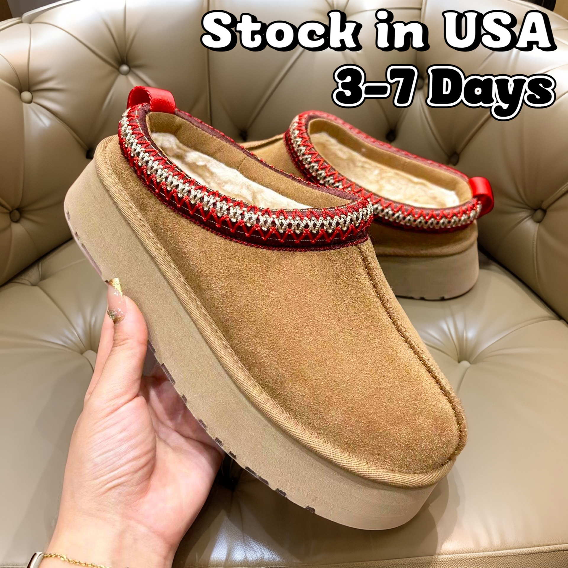 Local Warehouse tasman Snow Boots tazz slippers Fur Slides Australia Classic ultra mini platform boot winter Shearling Suede Wool shoes men women designer booties