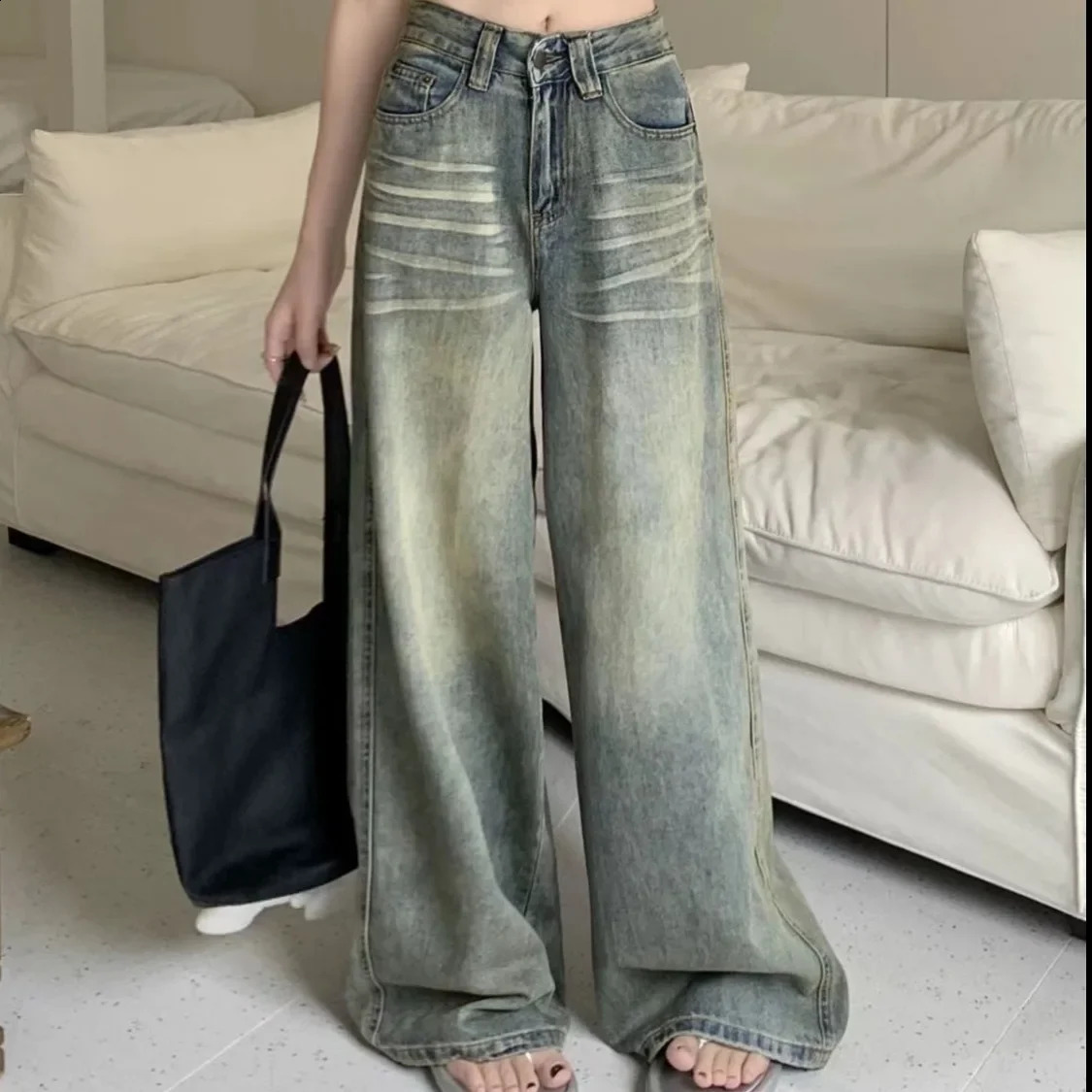Vintage WideLeg Jeans Womens LooseFit HighWaisted Slimming Casual StraightLeg Long Pants On The Ground Z260313