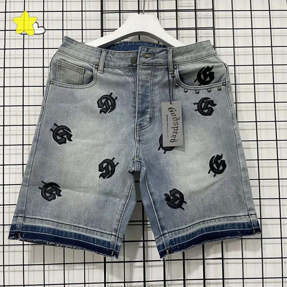 2025 Fashion Designer Streetwear Mens Trendy High Street God Speed Jorts Jeans Vintage Gothic Hip-Hop Harajuku Y2k Shorts Washed Motorcycle Denim Short Pants 6E3