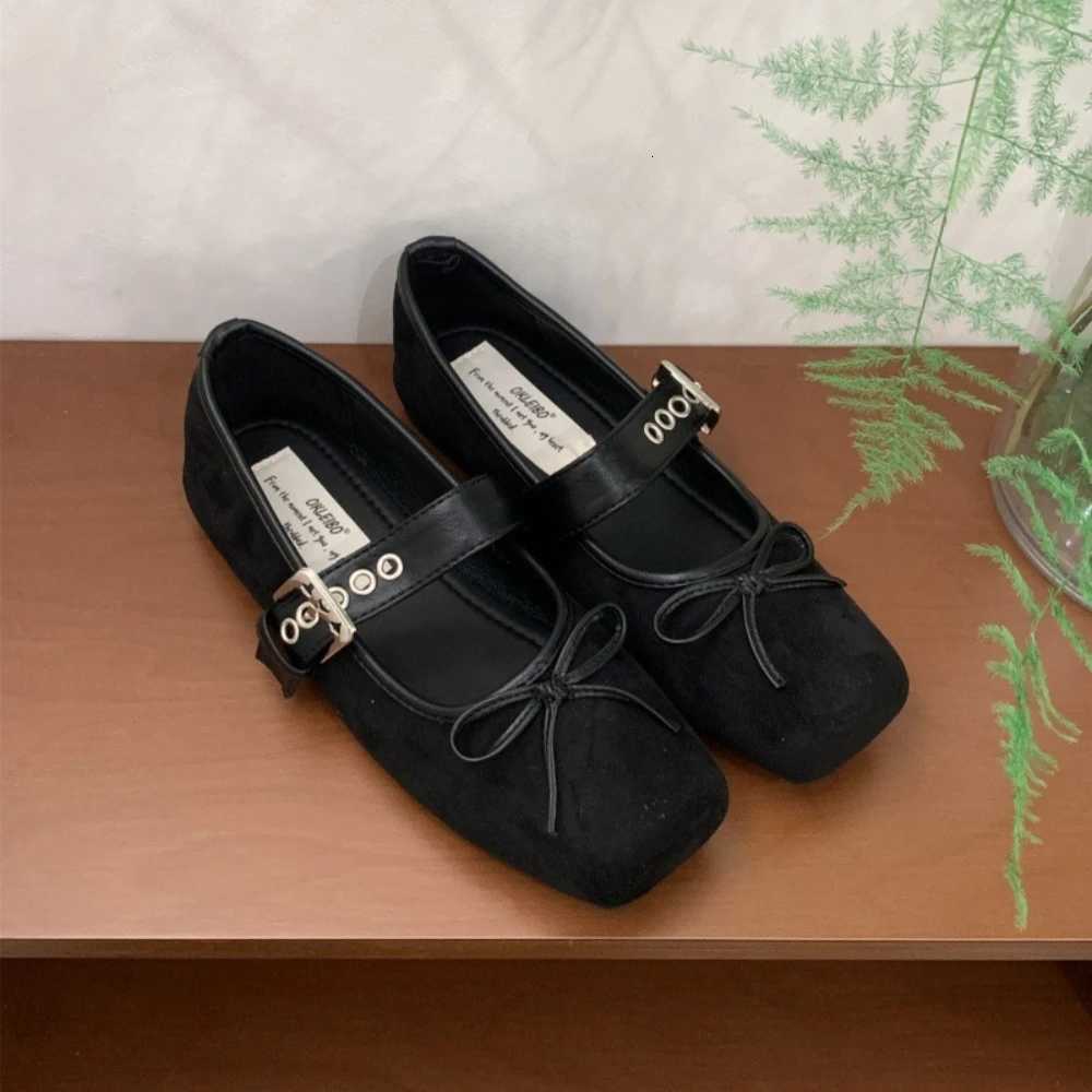 100% Authentic Brand New Bow Flats Ladies Ballet Sier Belt Buckle Footwear Elegant Fion Mary Jane Shoes Zapatos Y250823