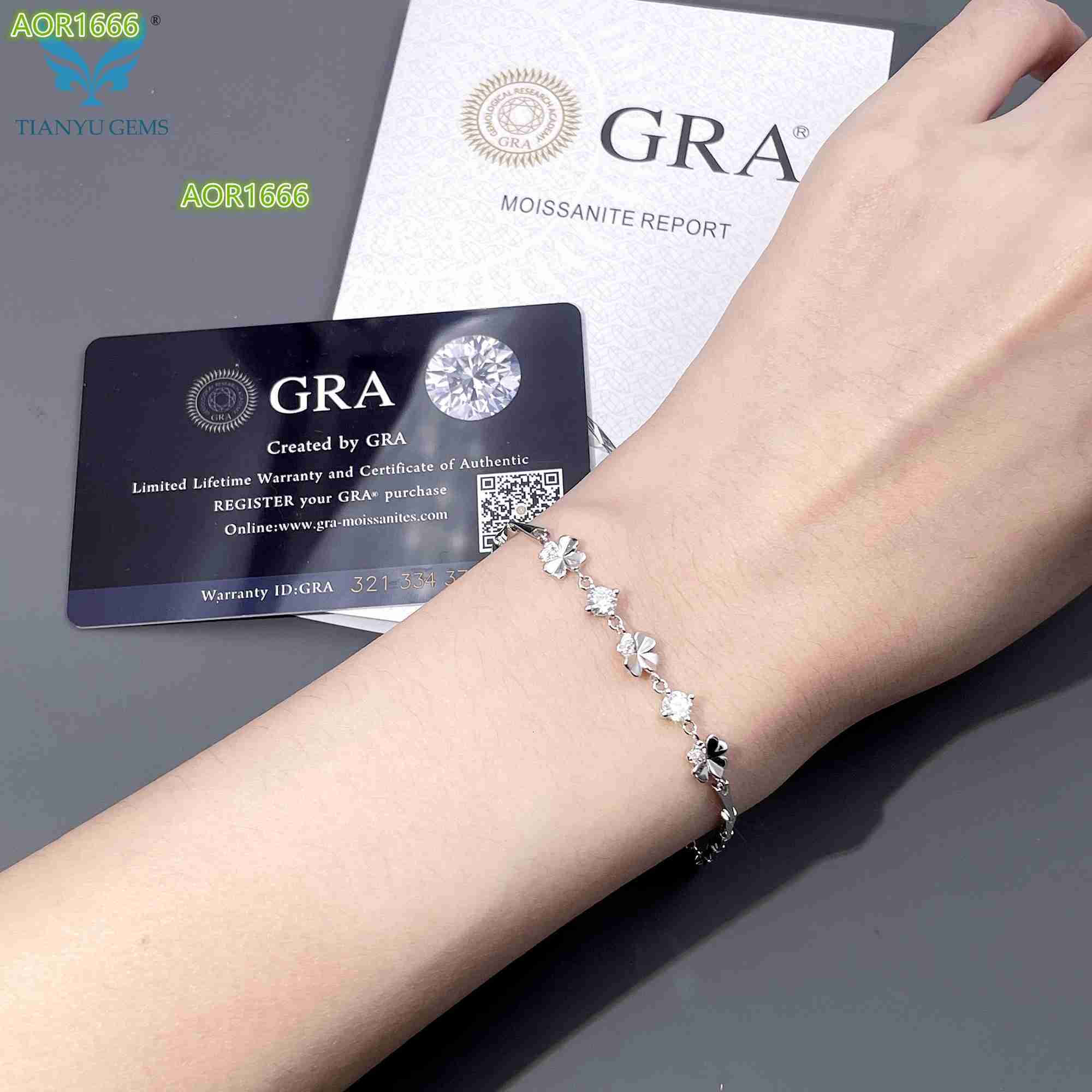 Tianyu 4 Leaf Bracelets Mossanite Jewelry Wholesale 925 Sterling Silver Charm VVS Moissanite 7mm Mini Four Leaf Clover Bracelet