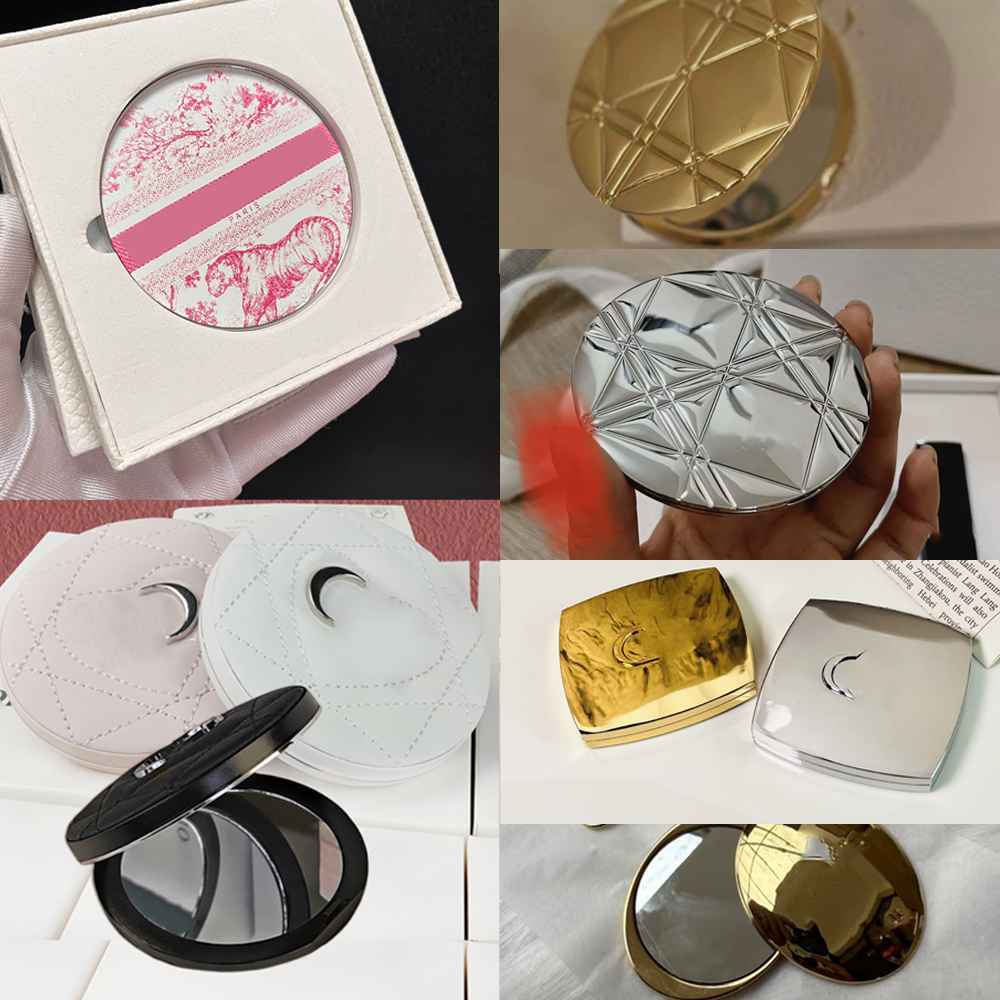 Designer Metal Folding Cosmetic Mirror Double Side Leather Mirror Portable Hd Make-up Makeup Mirror with Gift Box