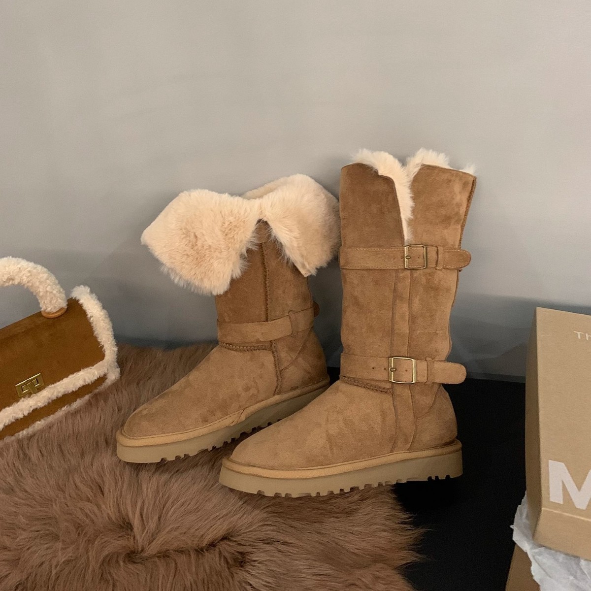 2025 New Design Versatile Fashion Snow Boots Winter Plush Anti Slip Long Boots Comfortable Soft Sole Women Winter Boots belt Buckle is detachable Free