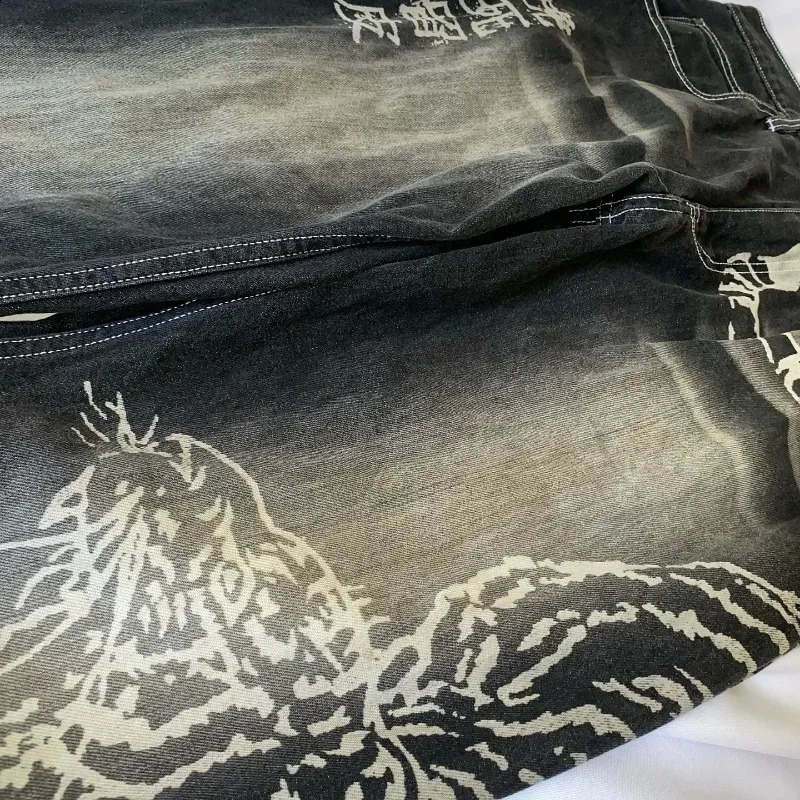 Y2K American Fashion Tiger Print Loose Jeans Women High Street Harajuku Wind Trend Casual Joker Waist Wide Leg Pants Z260313