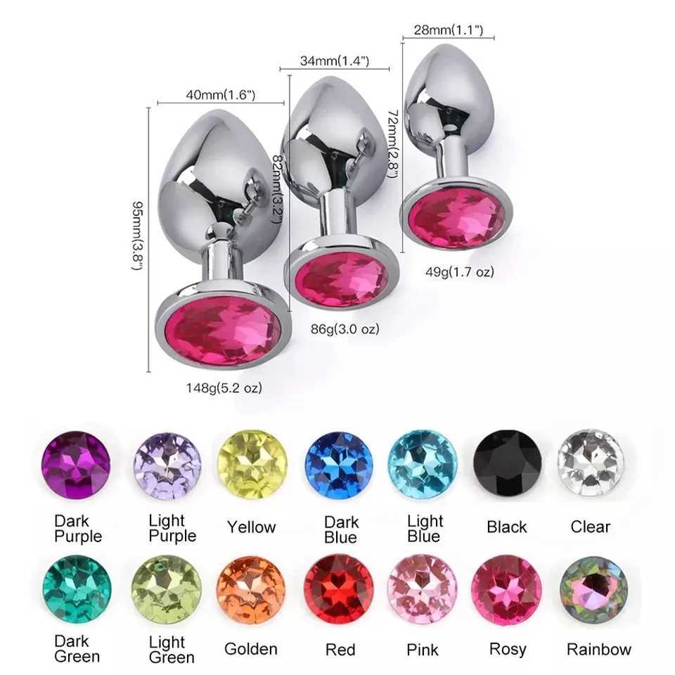 Metal Butt Plug Stainless Steel Anal Plug With Jewelry Colorful Crystal Anus Plug Anal Bead Adults Sex Toys for Women Adult Game gbamboo_8S24