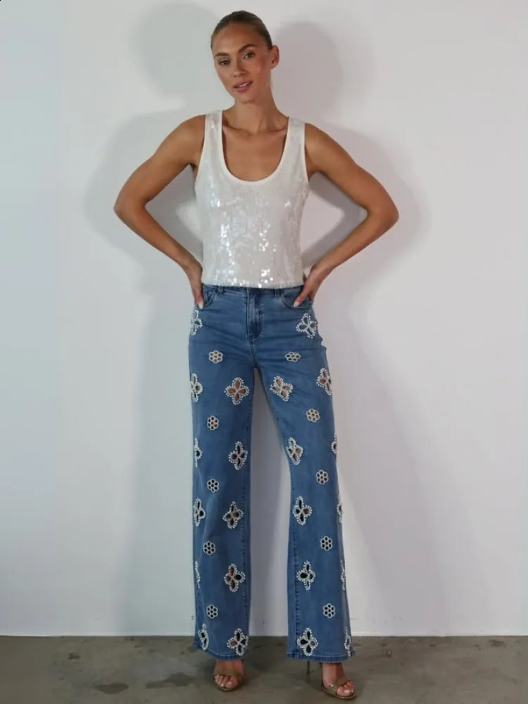 Casual Hollow Out Jeans Women High Street Solid Loose Straight Long Trousers Female Fashion Summer Autumn Lady Bottoms Z260313