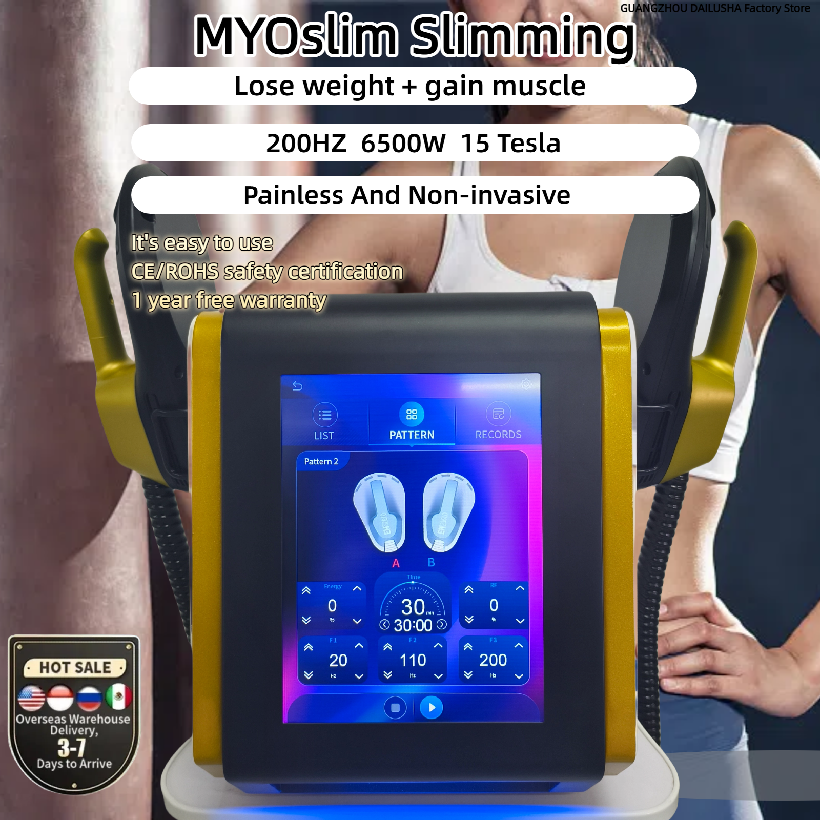 Hot EMS MYOslim Electro Magnetic Stimulation Body Sculpting and Muscle Building Machine Reduce Fat 20,000 Muscle Exercises In 30 Minutes 2 Handles RF 