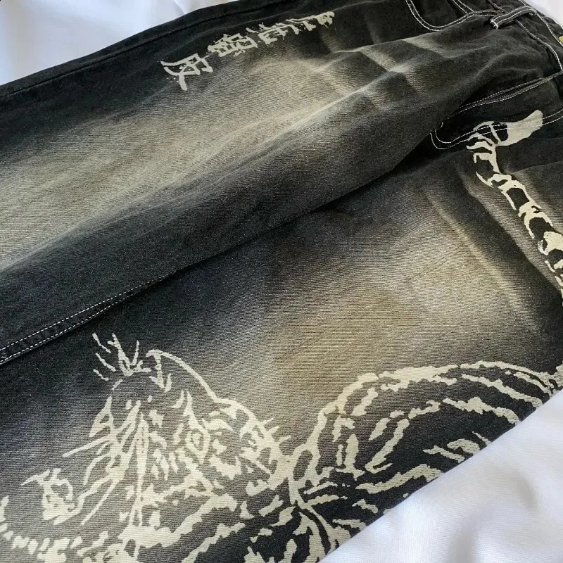 Y2K American Fashion Tiger Print Loose Jeans Women High Street Harajuku Wind Trend Casual Joker Waist Wide Leg Pants Z260313