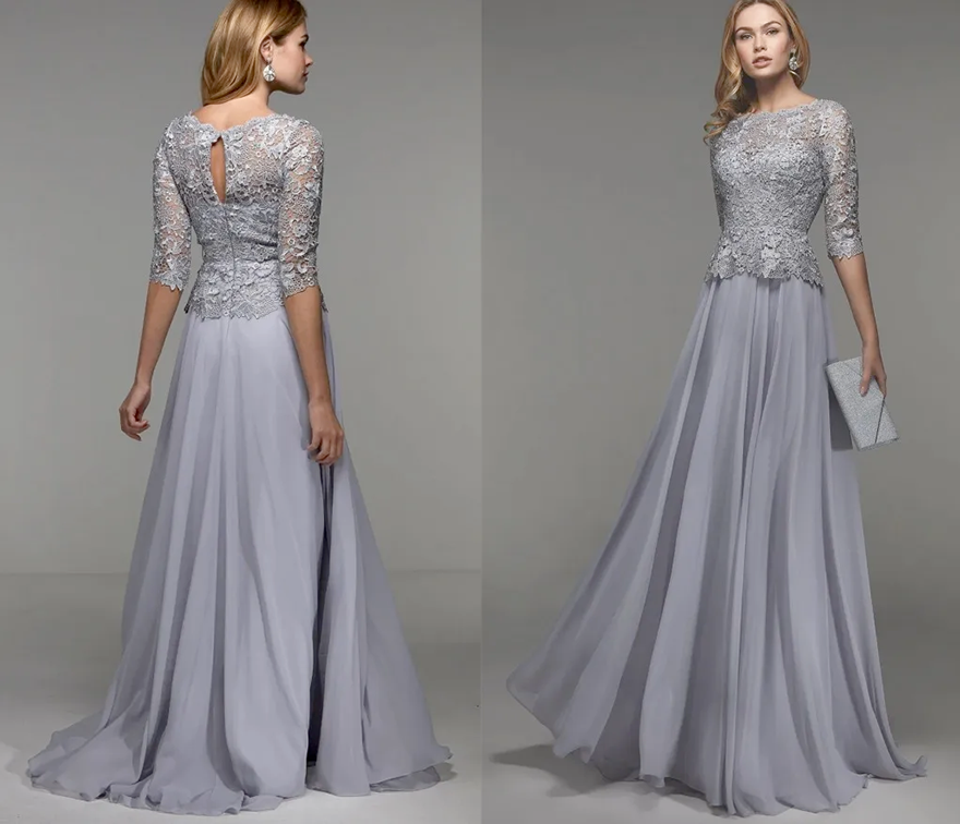 Elegant Mother of the Bride Dress 2025 Round Neck Lace Chiffon A-Line Wedding Groom Guest Party Gowns Ceremony Robe De Soiree