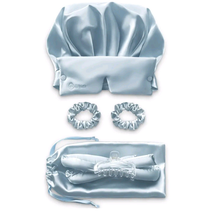 Satin Sleep Bonnet with Removable Snap-On Sleep Mask - Soft Night Hair Cover & Eye Mask Set