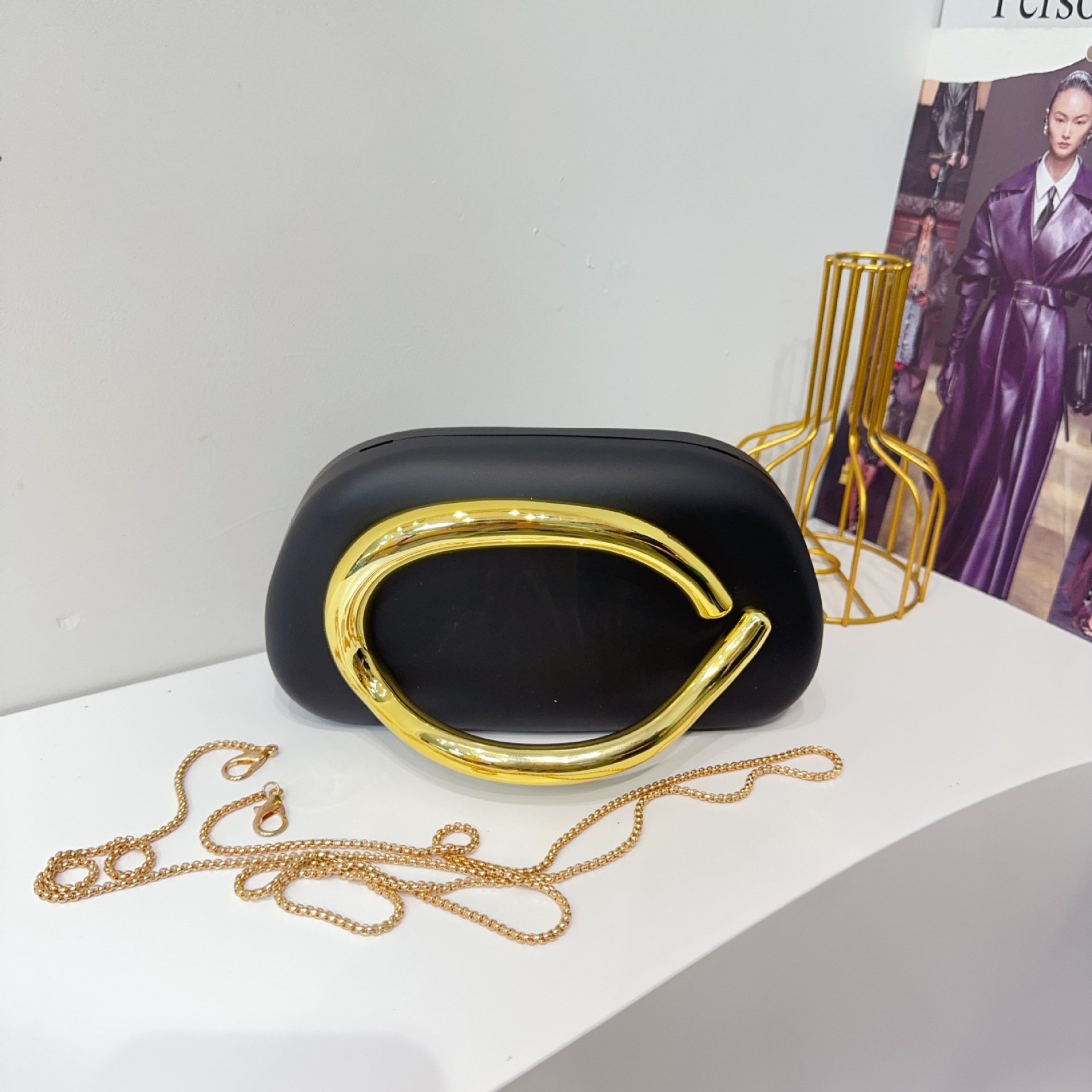 European And American Cross-border Trend Classic Round Luxury Bag Box Designer Bag Clutch Evening Bag Acrylic Bag Retro Metal Handle Shoulder Crossbod