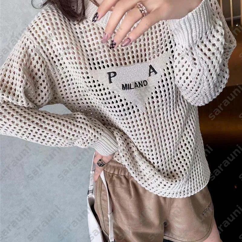 2025 Women Tshirt Designer Tops Woman Clothes Versatile classic letters Hollow Out White Knit Tees Cotton Fashion Womens Clothing