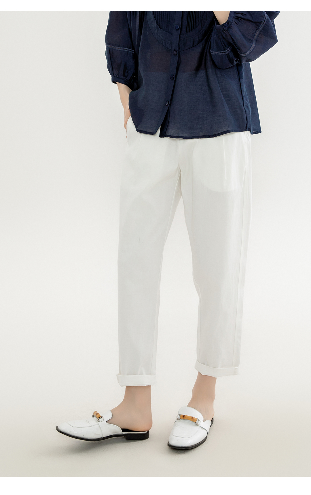 Women's High-Waisted Straight-Fit Leisure Pants with Drape - Length for a Sophisticated Look - K38101
