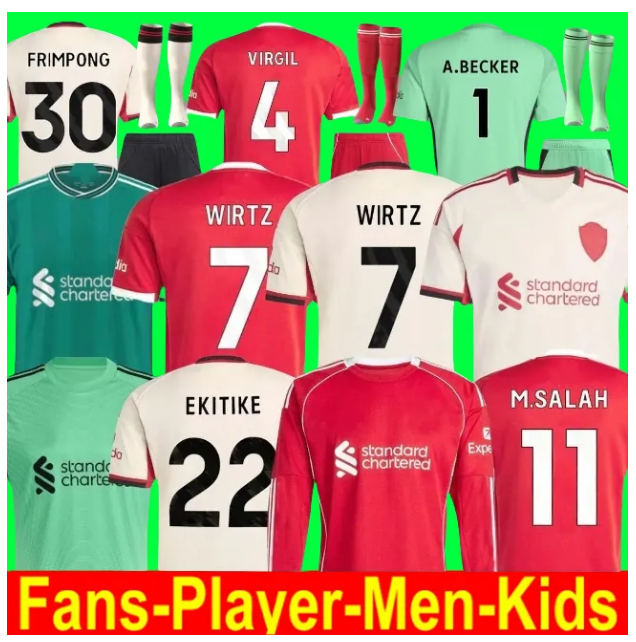 25 26 LFC Wirtz SALAH jersey Ekitike MAC ALLISTER Kerkez GAKPO DARWIN SZOBOSZLAI Jeremie Frimpong Long sleeves soccer jerseys Mens Kids Kit sock Full sets