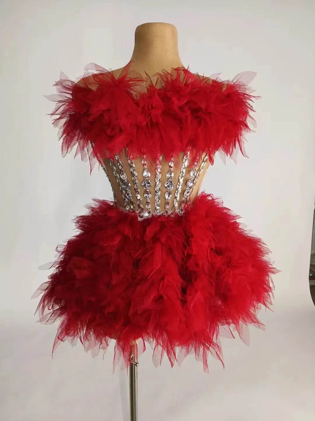 Costume bar Valentines Day powder puff gauze skirt diamond dress female singer and dance team 250823