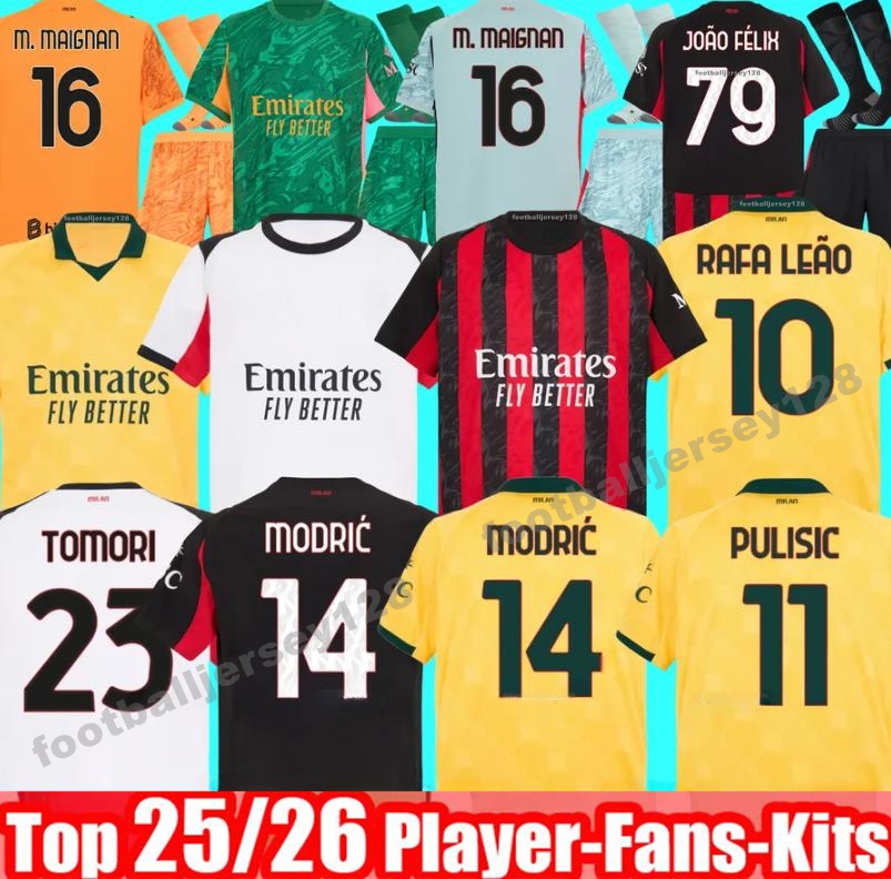Soccer Jerseys 25 26 AC Maglia MilAns MODRIC 2025 2026 Home Away Third THEO PULISIC ROMAGNOLI LEAO JOAO FELIX GIMENEZ GIROUD Fan Player Men Kids Football shirts