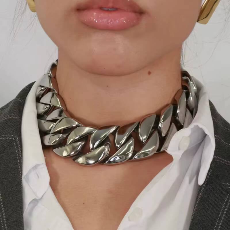 Womens Solid Stainless Steel Chunky Cuban Link Chain Choker Necklace Heavy 18K Gold Plated New Gold Chain Designs