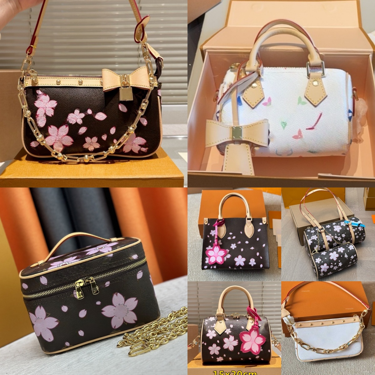 sakura takashi murakami luxury bag crossbody desiqner bags cherry boston shoulder bag Pink denim fashion letters print shopping handbags travel bags for women