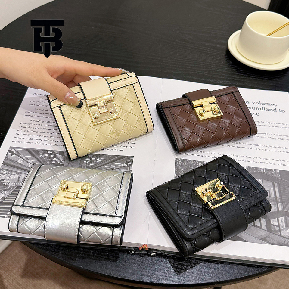 TB BHULAMTE Free Shipping Designer Luxury Women's Wallet Classic Short Woven Card Holder Fashionable Luxury Buckle Fold Long Handbag Coin Bag