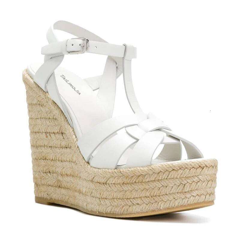 Brown Espadrille Sandals Women Wedge Shoes Platform High Heel Sandal White Rope Heels Black Ladies Summer Shoe 2025 Footwear