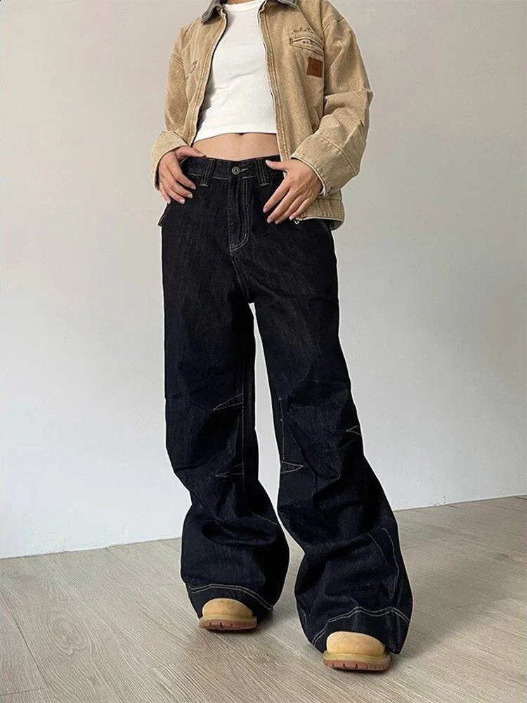 Vintage Y2K Wide Leg Loose Jeans Women Harajuku High Waist Baggy Denim Pants Korean Fashion Streetwear Black Cowboy Trousers Z260313