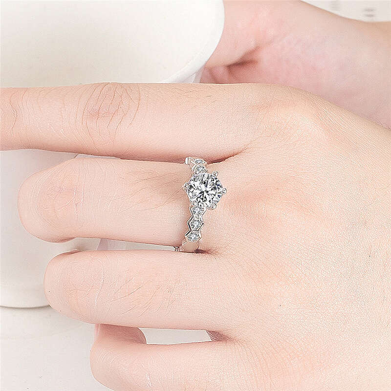 Real Solid Gold Women Honeycomb shaped ring Cluster Rings Wedding Anniversary Engagement Ring Hexagon Round Moissanite Diamond Trendy