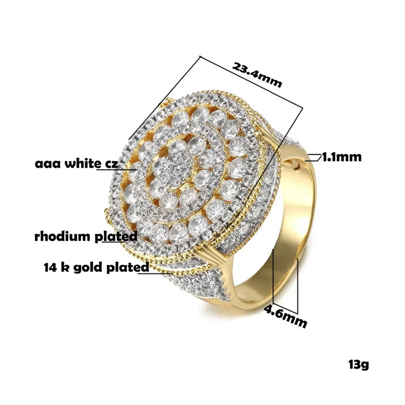 Hip Hop Style Ring with Large Real Gold Plate & Sparkling Zircon Men's Rap Jewelry