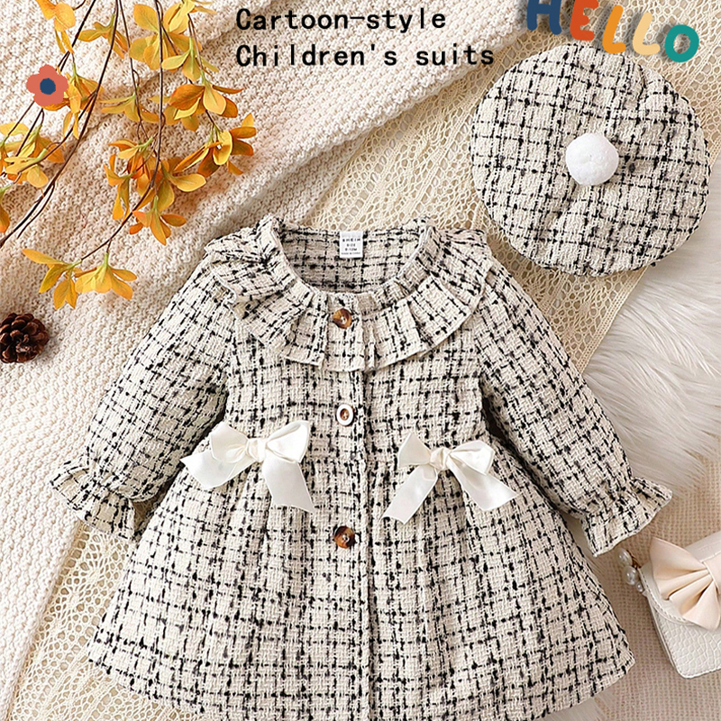 Baby Girl Spring-Autumn Long Sleeve Dress Set - Fragrance Style with Beret - KJ3C4260A