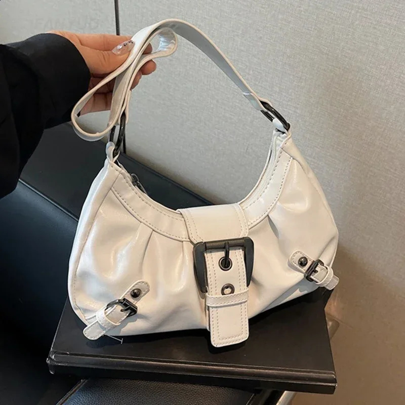 Vintage PU Leather Shoulder Bag for Women 2025 Y2K Spicy Girl Trend Maillard Style Underarm High Quality Handbags 250820