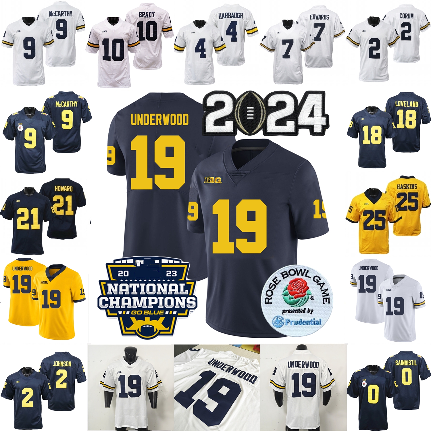 College Football Jersey Bryce Underwood Jaishawn Barham J.J. McCarthy Justice Haynes Derrick Tom Brady Charles Woodson Davis Moore Hausmann Hill Edwards