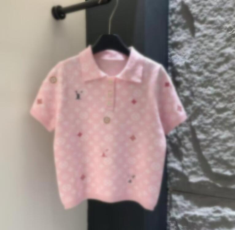 Women's polo Sweater Luxury brand Designer T-Shirt Short Sleeve pink Sweater Fashion Knitted Top Women's Clothing