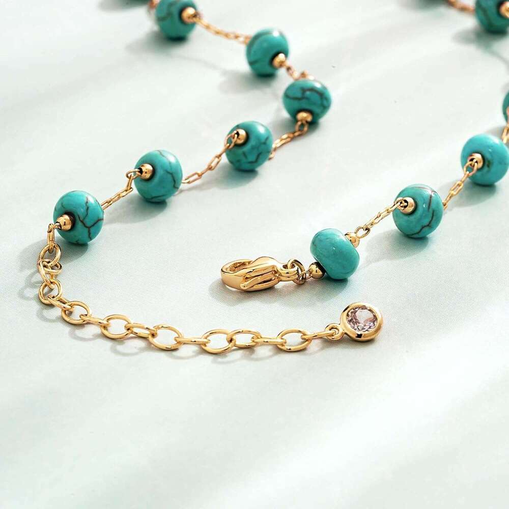 Created Turquoise Necklace for Women 14K Gold Plated Beaded Heart Choker Boho Necklaces Handmade Beach Summer Everyday Western Jewelry Gifts