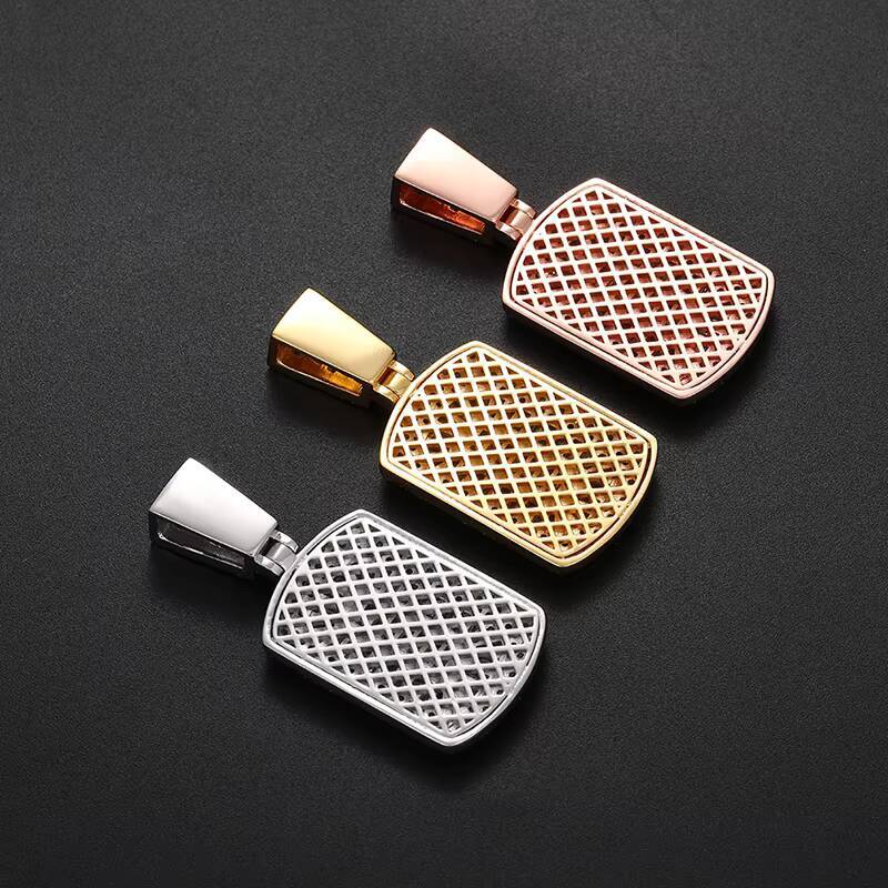 Hip Hop Full Diamond Pendant Charming Baguette Stone Rope Chain Pendant 18K Gold Plated Iced Out Necklace Jewelry