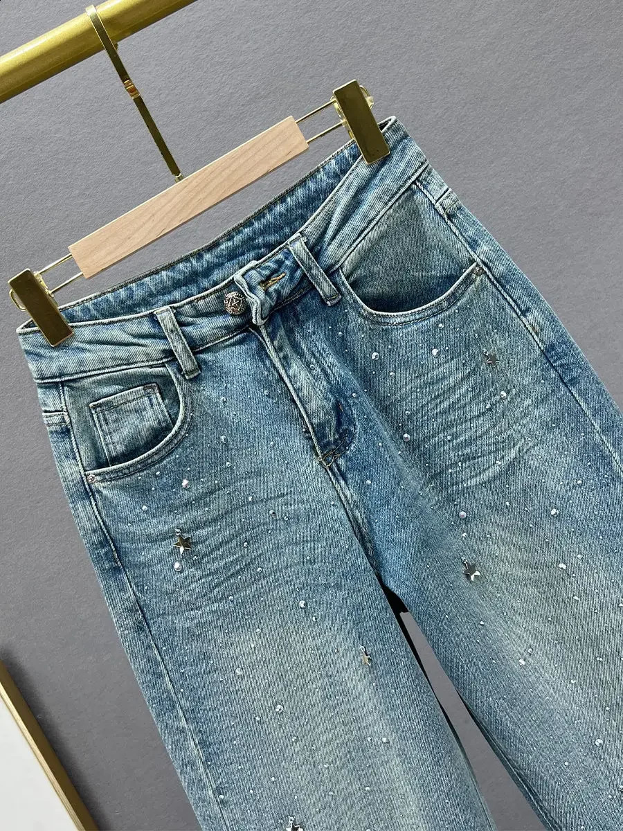 Rhinestone XINGX Pendant n High Waist Wash Jeans Womens Summer Loose Slimming and AllMatching StraightLeg Pants Z260313
