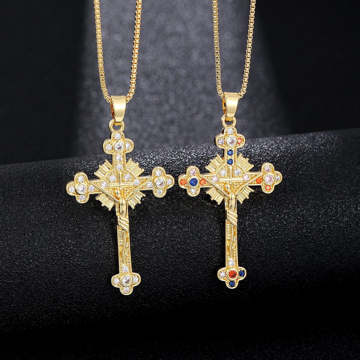 Free shipping designer jewelry New Zircon Cross Pendant Necklace European and American Trend Collarbone Chain Hip Hop Personality Neck Chain Jewelry W