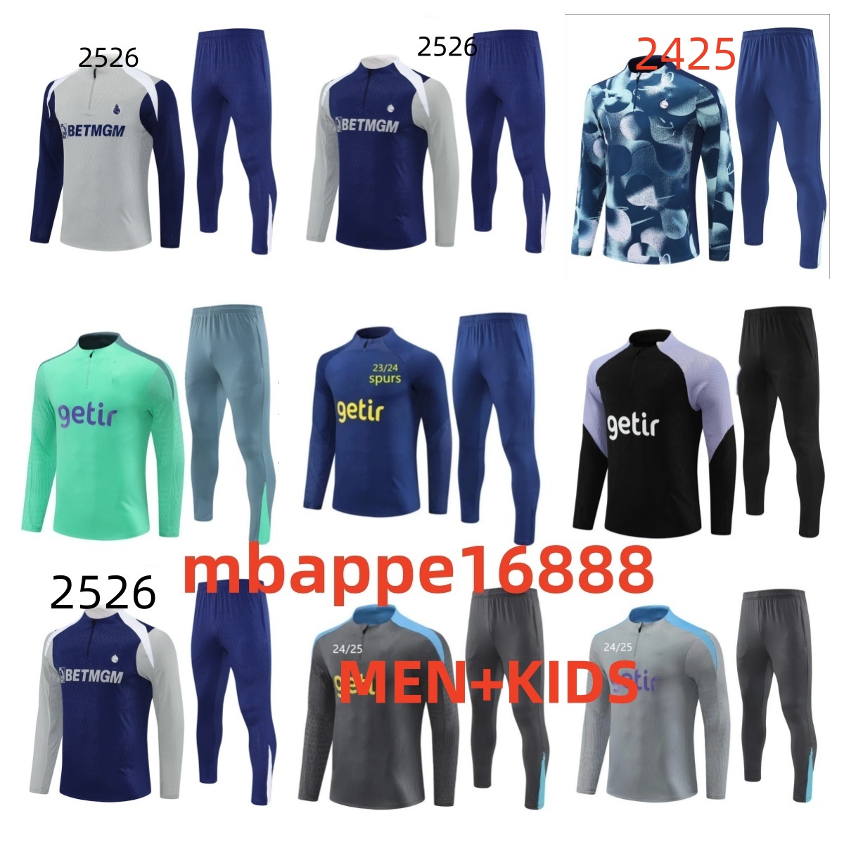 Tottenham Long sleeved half pull training suit spur Klinsmann GASCOIGNE ANDERTON SHERINGHAM 2025 26 HAM BALE KANE HOJBJERG Adult children's clothing sportswear 666