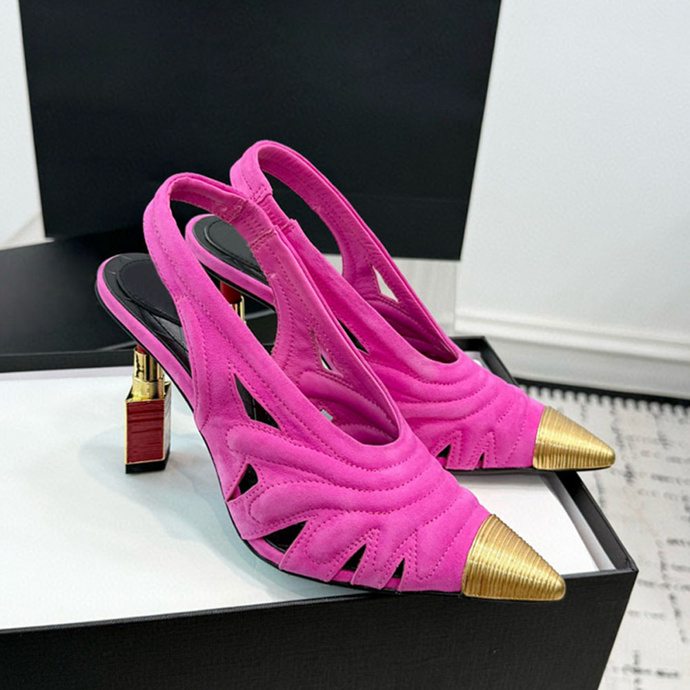 new designer Pointed Toes Metallic Patchwork Slingback Pumps high heels Embellished heel sandal 10cm Leather high-heeled shoe women's luxury designer evening shoes