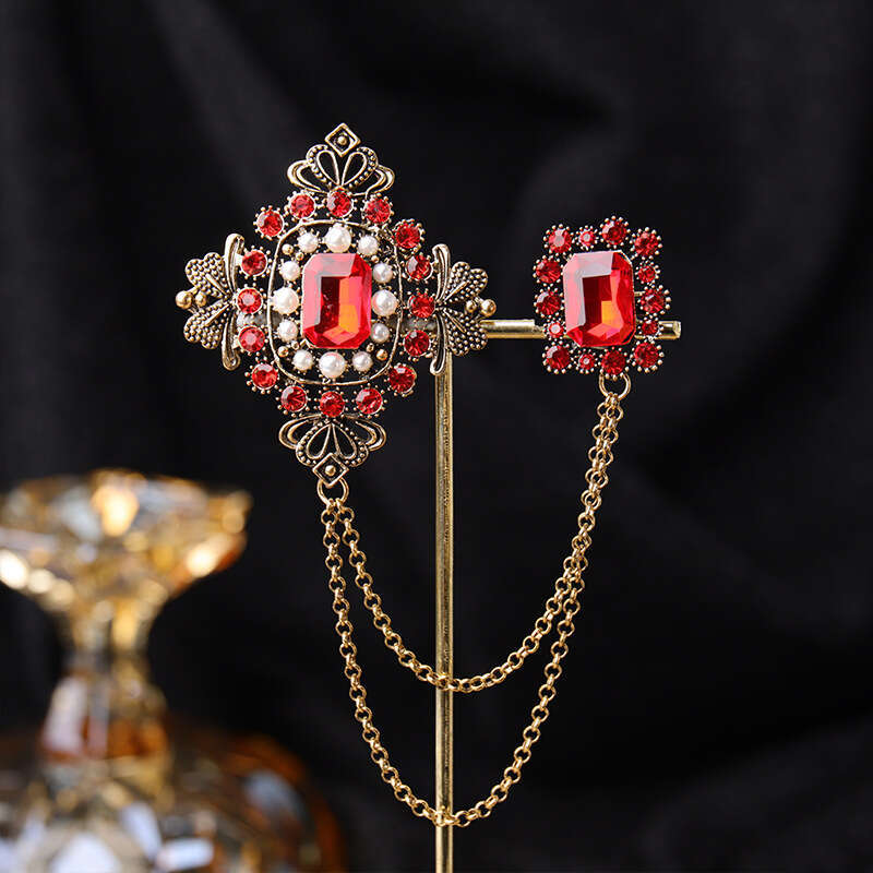 Pins, Brooches Bridegroom Rhinestone Chain Lapel Pin Badge Crystal Tassel Brooch Suit Jewelry Luxury accessories